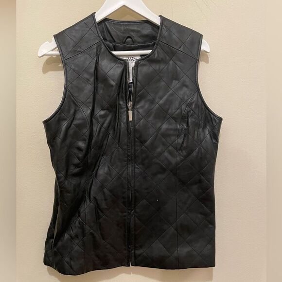 New Pamela McCoy collection quilted black leather sleeveless vest size medium - Picture 1 of 9